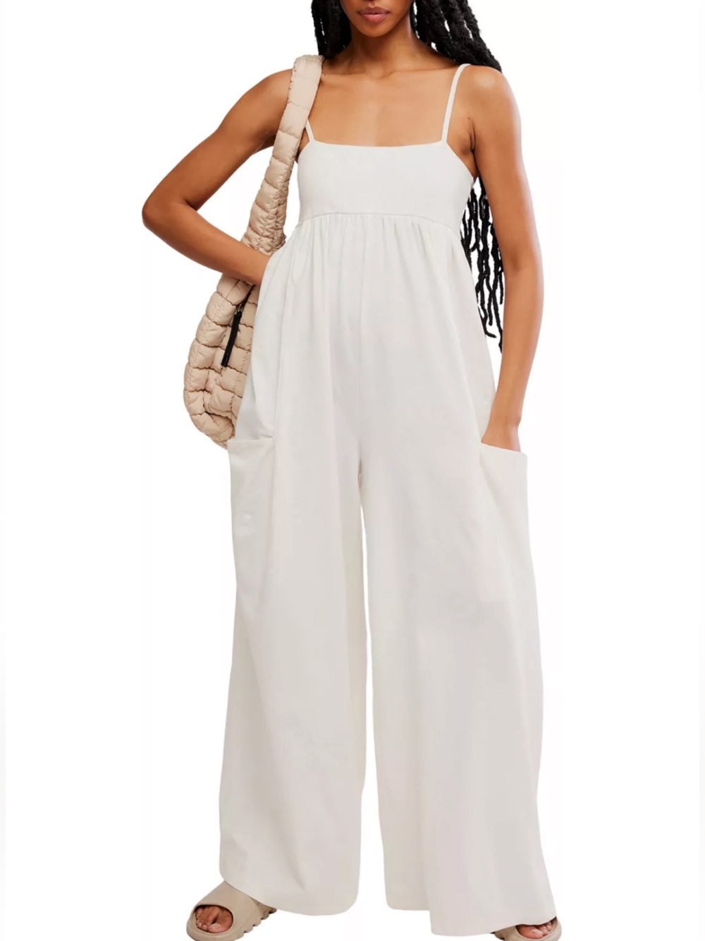 Amazon Women’s White Wide-Leg Jumpsuit with Spaghetti Straps